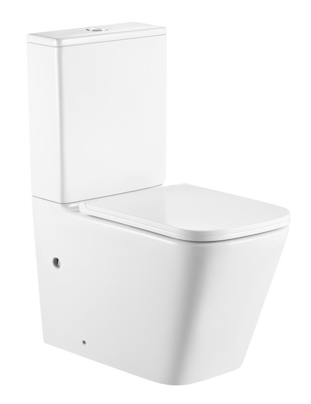 Напольный унитаз-моноблок SantiLine SL-5028 безободковый, с сиденьем микролифт, белый, цвет хром