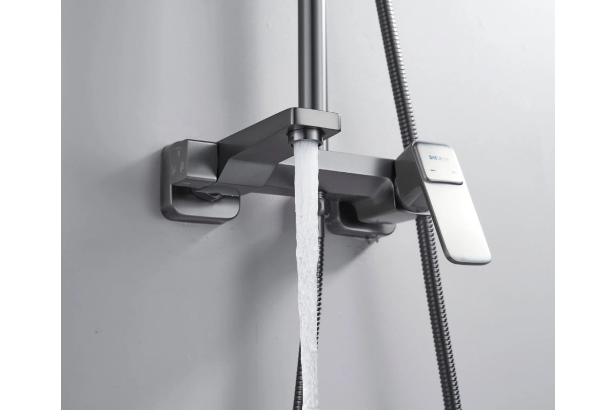 Душевая стойка Shevanik S9736T с изливом для ванны, оружейная сталь, цвет серый - фото 8