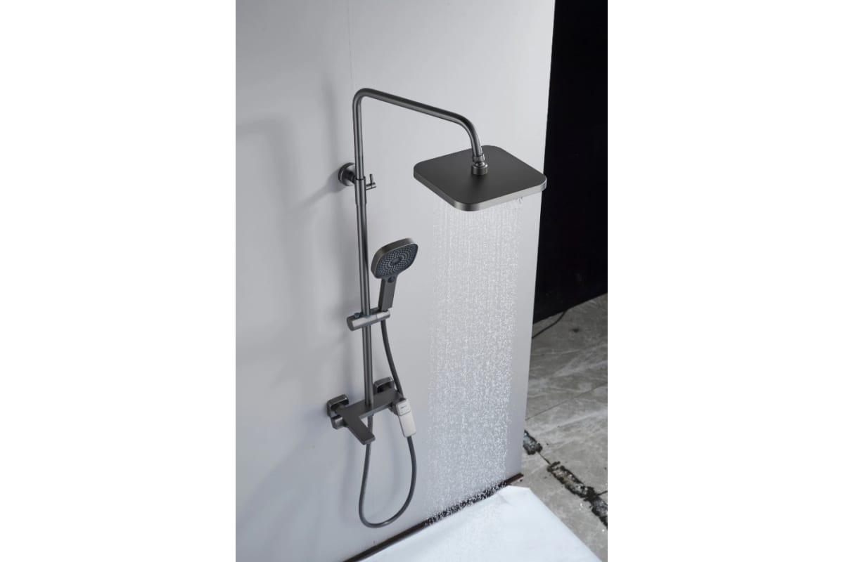 Душевая стойка Shevanik S9736T с изливом для ванны, оружейная сталь, цвет серый - фото 10