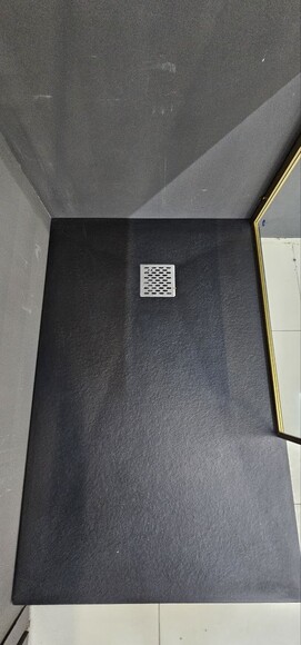 Фото Душевой поддон из литьевого мрамора Taliente 120x80 PTA-ST-120Bstone черный, на каркасе с декоративной панелью (уценка: с экспозиции)