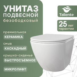 Подвесной унитаз Taliente Amato AM25010 безободковый, быстросъемное тонкое сиденье с микролифтом, белый глянцевый