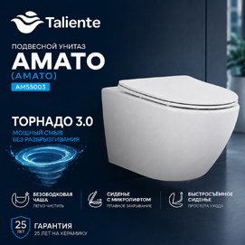 Унитаз подвесной Taliente Амато (Amato) AM55003 смыв торнадо 3.0, цвет белый