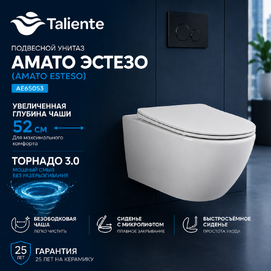 Унитаз подвесной Taliente Амато Эстезо (Amato Esteso) AE65053 смыв торнадо 3.0, цвет белый