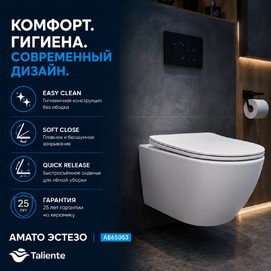 Фото Унитаз подвесной Taliente Амато Эстезо (Amato Esteso) AE65053 смыв торнадо 3.0, цвет белый