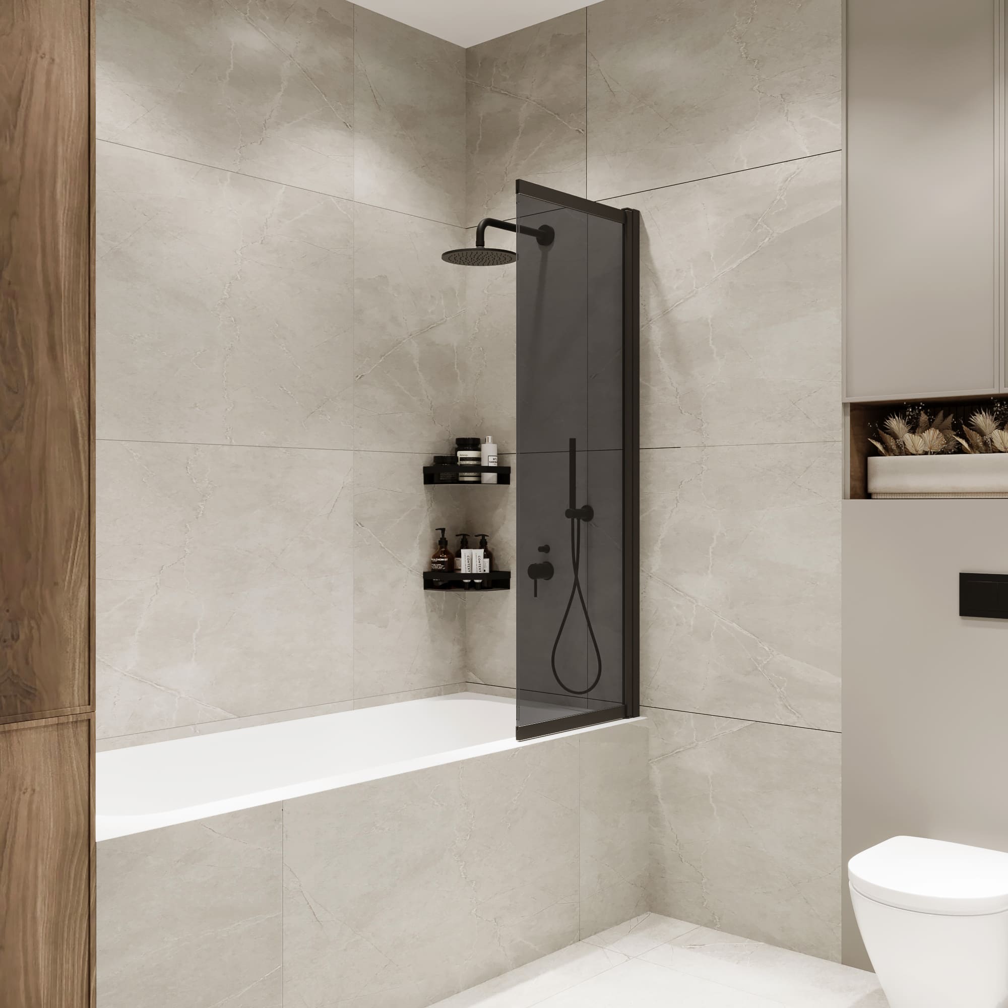 Шторка для ванны Terminus Ното 98х145 1CS150х90BT стекло тонированное профиль черный 23990₽