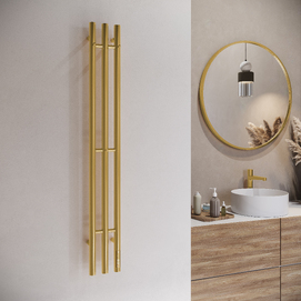 Фото Полотенцесушитель электрический Terminus Tres 15x120 4670078546845 брашированное золото, 3-режима температуры