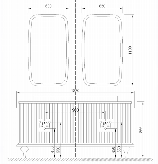 Тумба под раковину Tessoro RIVOLI 180 арт.TS-RI918-C-W/B Белый/Цоколь с ножками черный, цвет золото - фото 2