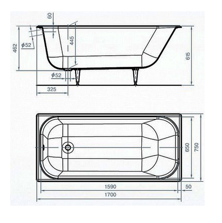 Ванна чугунная 170x75 Wotte Start 1700x750, белая, размер 170x75, цвет белый - фото 2