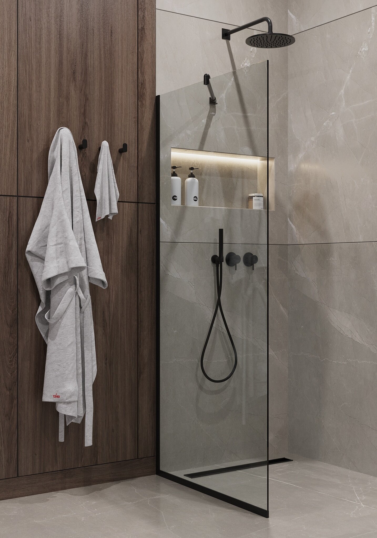 Душевая перегородка Timo 119x195 T10 стекло прозрачное профиль черный 33200₽