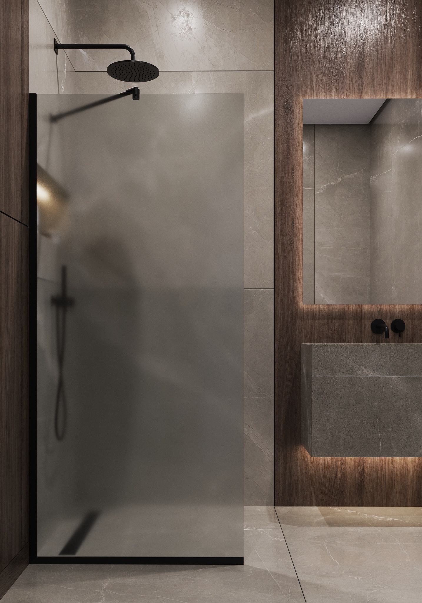 Душевая перегородка Timo 119x195 T11 стекло матовое профиль черный 31248₽