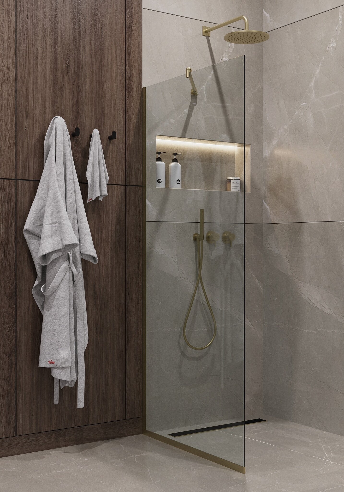 Душевая перегородка Timo 119x195 T14 стекло прозрачное профиль золото 37400₽