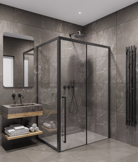 Душевой уголок Timo 120х90 левый, стекло прозрачное, профиль черный