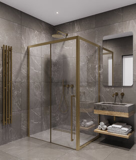 Душевой уголок Timo 120х90 правый, стекло прозрачное, профиль матовое золото