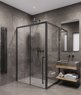 Душевой уголок Timo 130х90 правый, стекло прозрачное, профиль черный