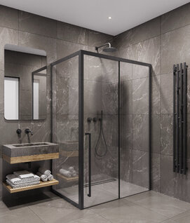 Душевой уголок Timo 140х90 левый, стекло прозрачное, профиль черный