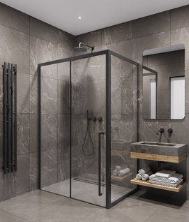 Душевой уголок Timo 150х90 правый, стекло прозрачное, профиль черный