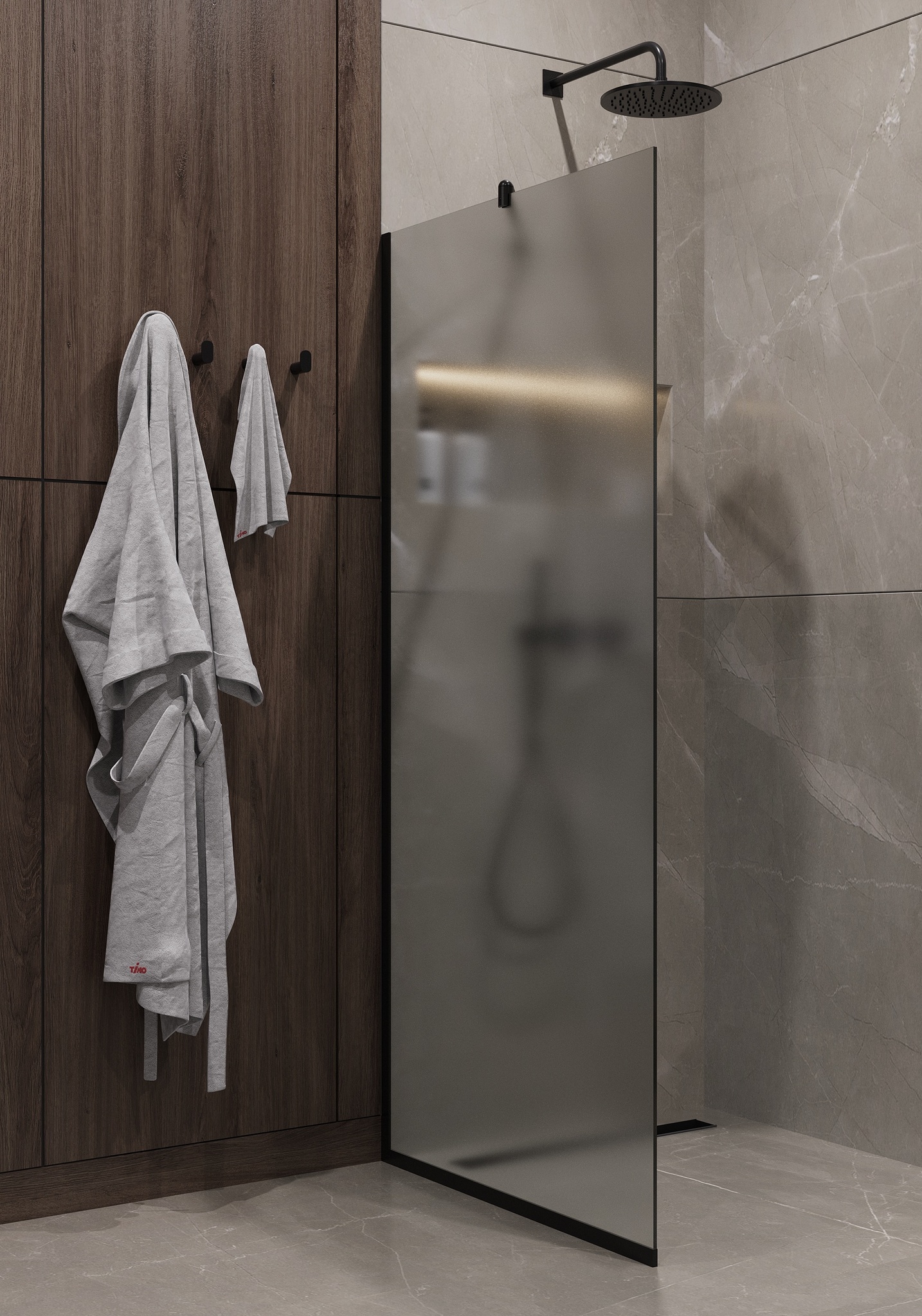 Душевая перегородка Timo 89x195 T08 стекло матовое профиль черный 34100₽