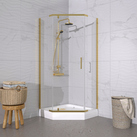 Душевой уголок Triton Дека-Голд 100х100 Щ0000073924 стекло прозрачное, профиль золото, с поддоном