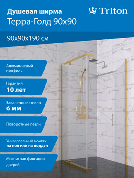 Душевой уголок Triton Терра-Голд 90х90 Щ0000073933 стекло прозрачное, профиль золото