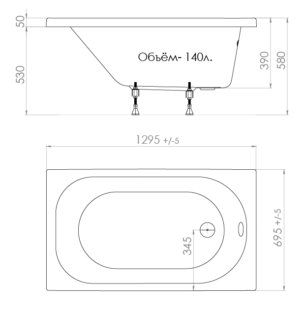 Акриловая ванна Тритон Стандарт 130x70, размер 130x70, цвет белый Н0000099326 - фото 8