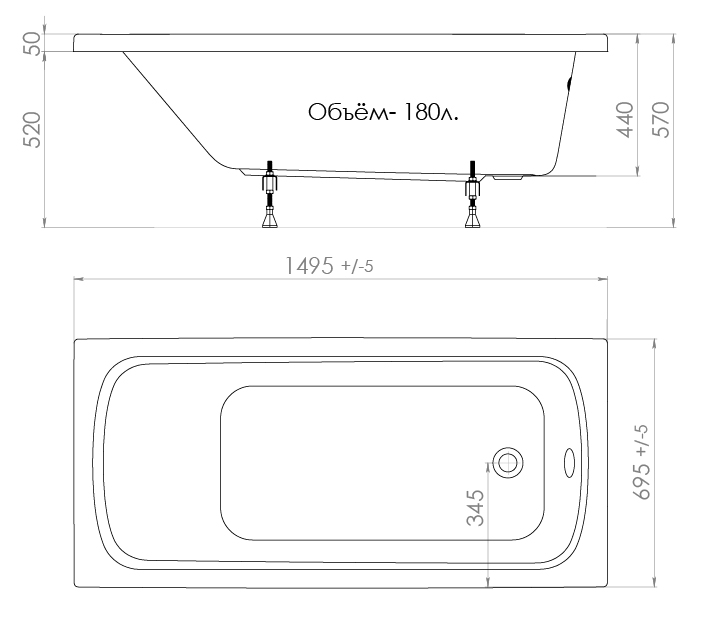 Акриловая ванна Тритон Стандарт 150x70, размер 150x70, цвет белый Н0000099328 - фото 8