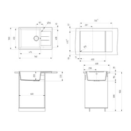 Фото Кухонная мойка Ulgran Classic 76x50 см U-602-341 искусственный мрамор, ультра-белая