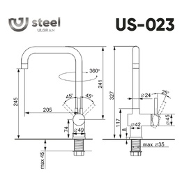 Фото Смеситель для кухни Ulgran Steel US-023-003 вороненая сталь