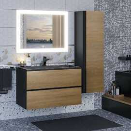 Фото Мебель для ванной комнаты Uperwood Upd Barsa 80 см подвесная, черная с коричневым