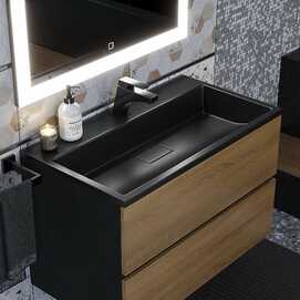 Фото Мебель для ванной комнаты Uperwood Upd Barsa 80 см подвесная, черная с коричневым