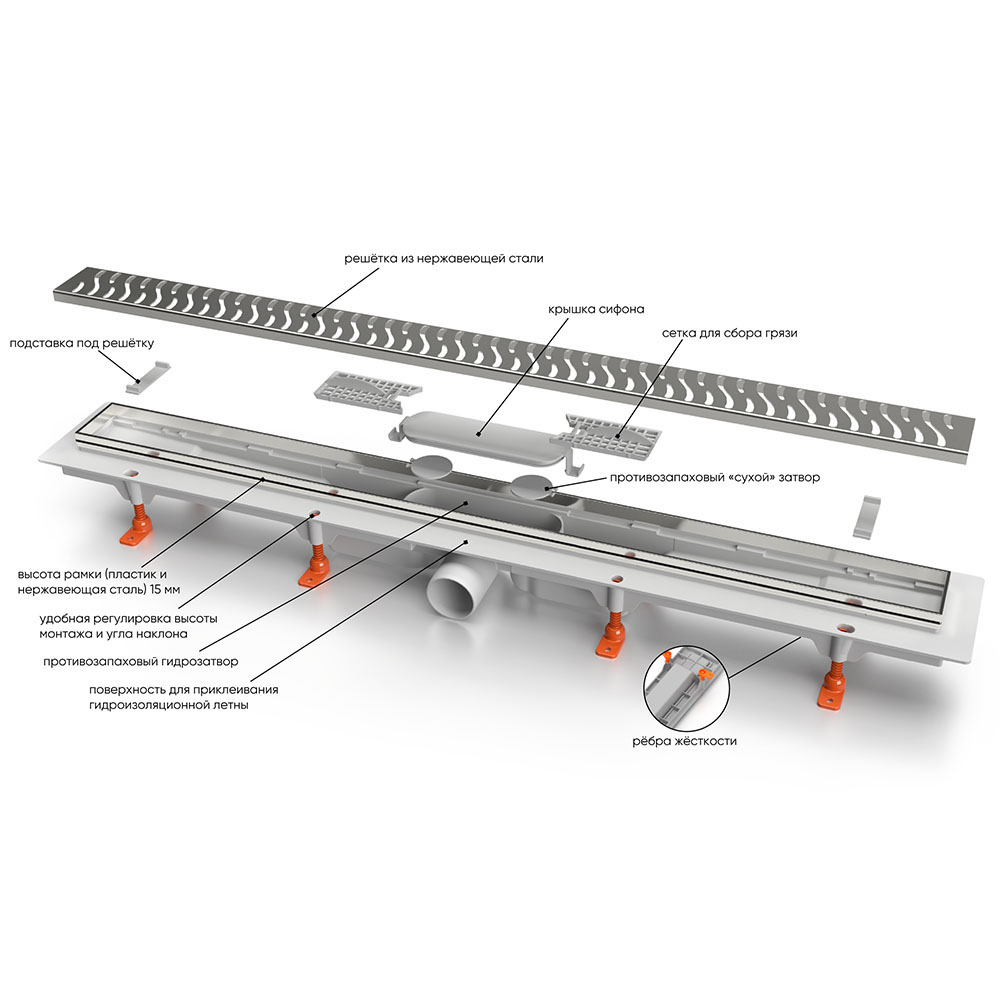 Душевой трап Veconi Klasik Graphite 55 см V550KGR брашированный графит 23185₽