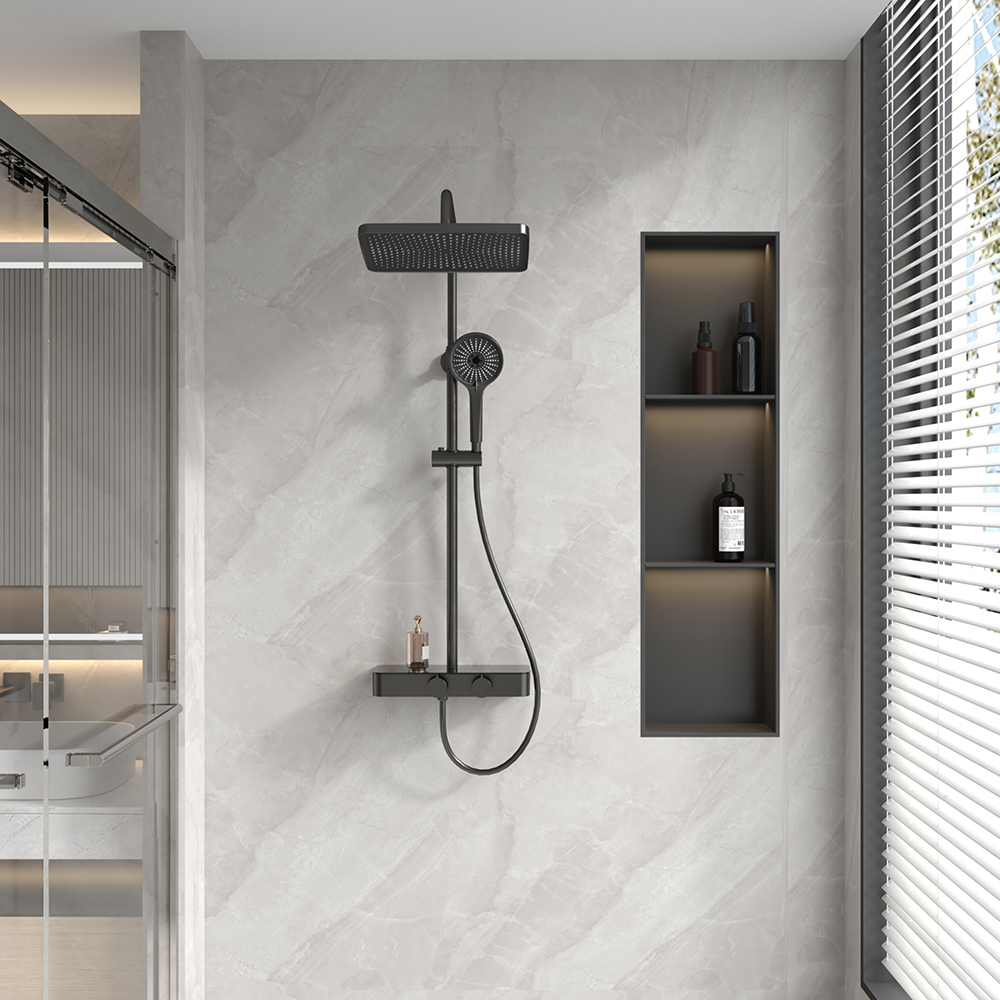 Душевая стойка Veconi Fossa FO-210-B-C4 без излива чёрная матовая 24909₽