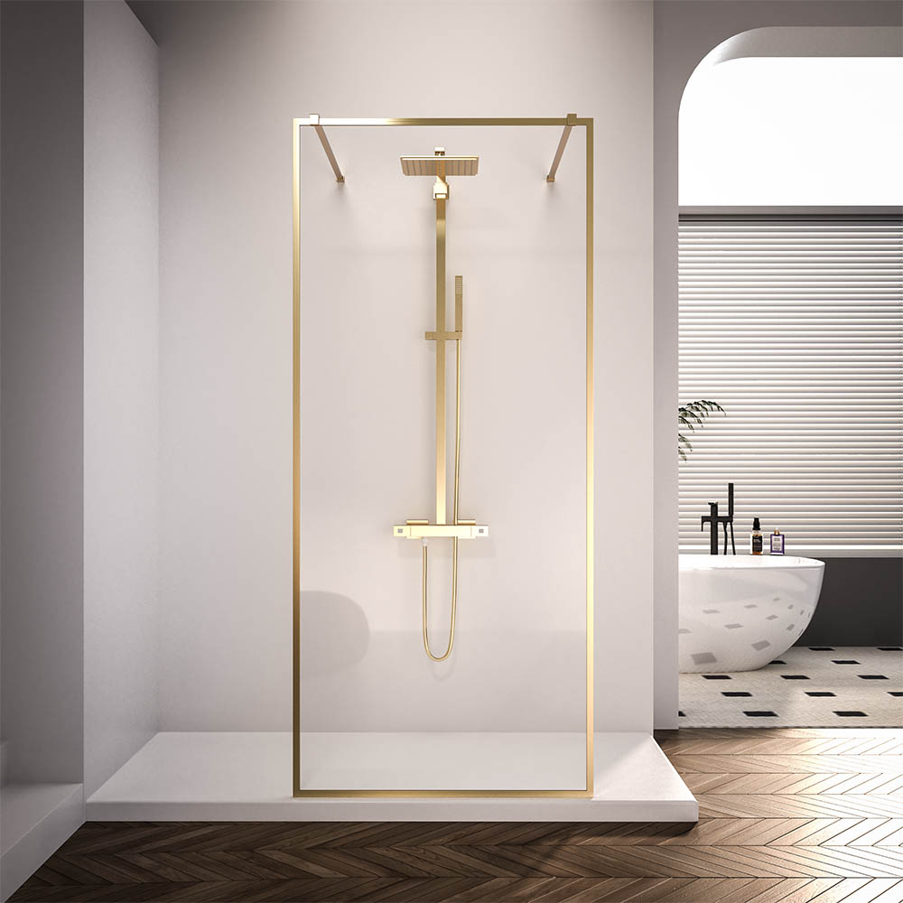 Душевая перегородка Veconi Korato Walk In 110x200 KR90G-110-01-C4 стекло прозрачное профиль брашированное золото 23888₽
