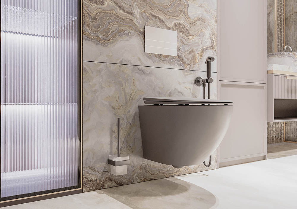 Унитаз подвесной Veconi Moro VMO-48TGr безободковый с крышкой микролифт серый 22441₽