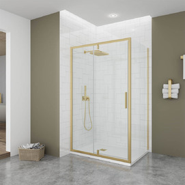 Фото Душевой уголок Veconi Ottimo P20SP G 100x90 OP20G-SP-10090-01-C9 стекло прозрачное, профиль брашированное золото