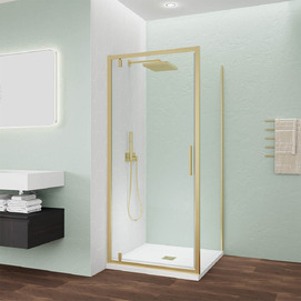 Фото Душевой уголок Veconi Ottimo P30SP G 70x70 OP30G-SP-7070-01-C9 стекло прозрачное, профиль брашированное золото