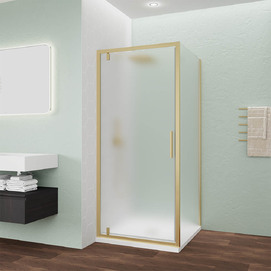 Фото Душевой уголок Veconi Ottimo P30SP G 80x70 OP30G-SP-8070-07-C9 стекло матовое, профиль брашированное золото