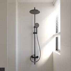 Душевая стойка Veconi Turi TU-100-B-C4 с изливом, чёрная матовая