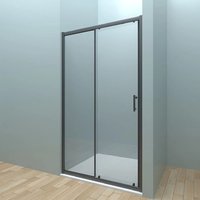 Душевая дверь Veconi 140х190 VN72 раздвижная, стекло прозрачное, профиль черный
