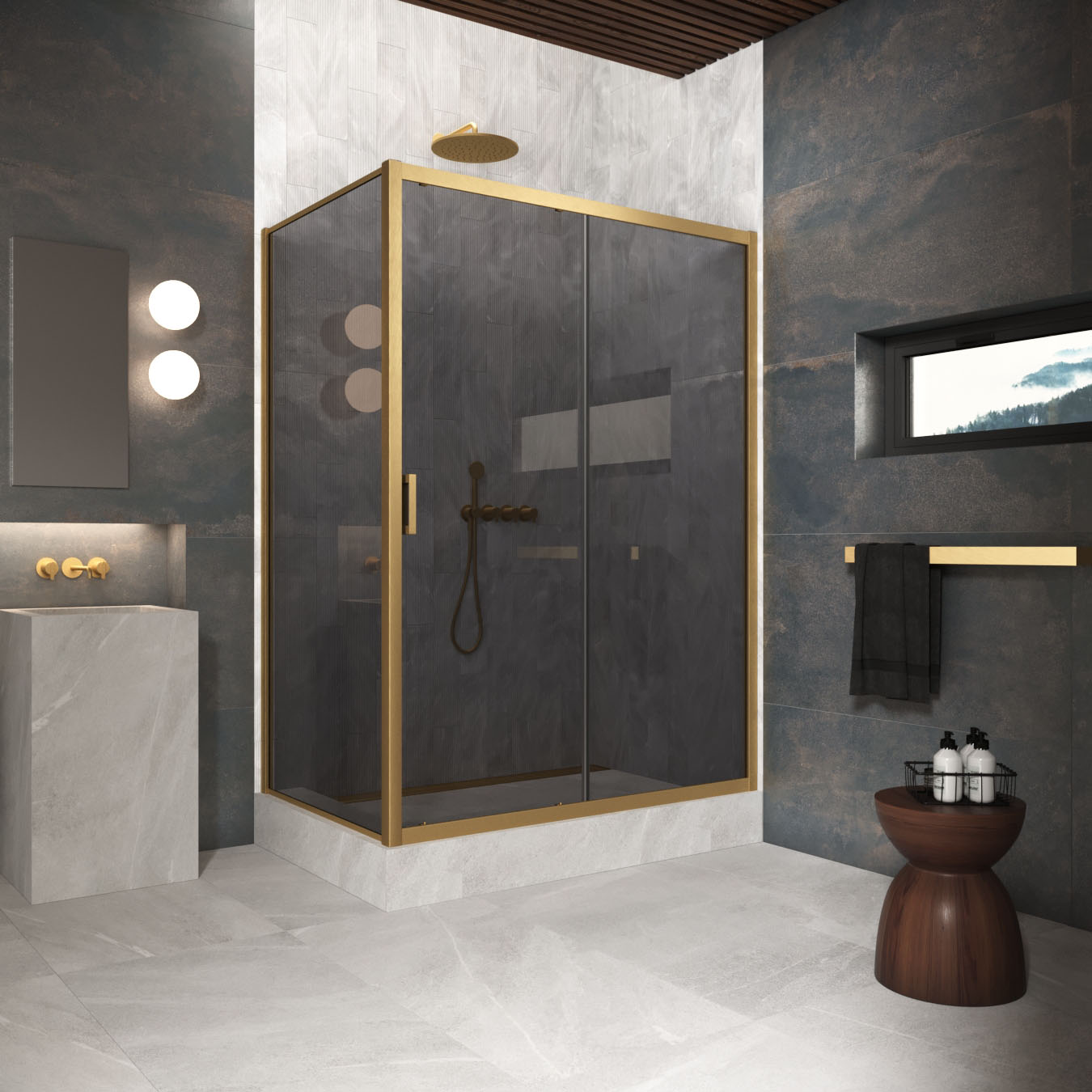 Душевой уголок Vegas-Glass 100x80 ZP+ZPV Protec 100*80 03 07 профиль золото матовое, стекло графит