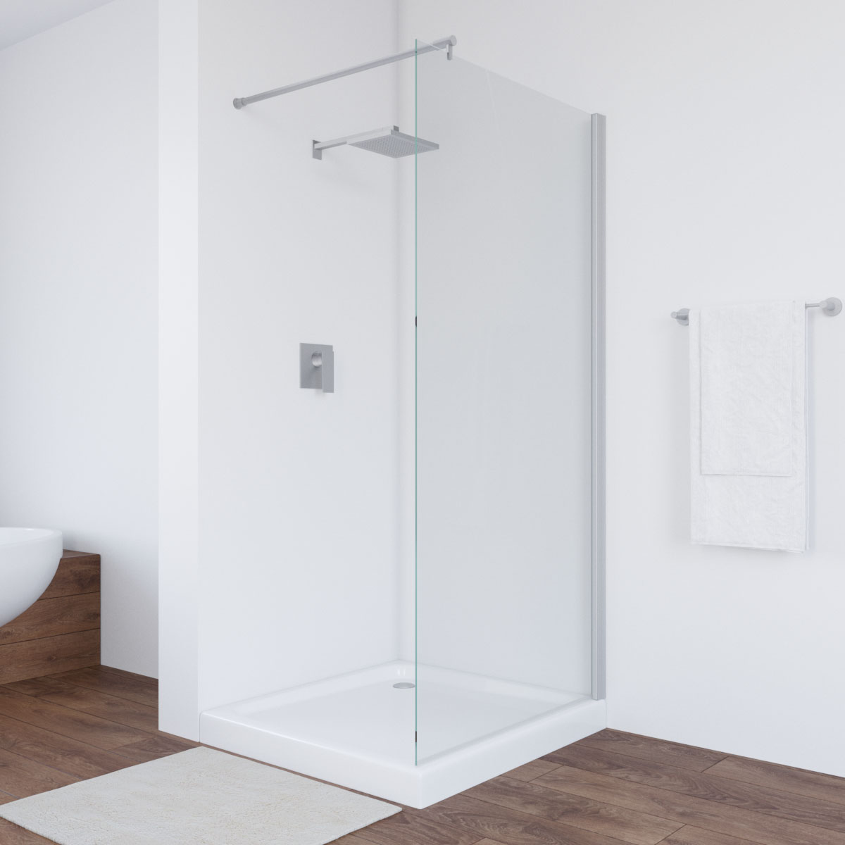 Душевая перегородка Vegas-Glass 106x200 EAF NOVO h2000 106 07 01 профиль матовый хром стекло прозрачное 27265₽