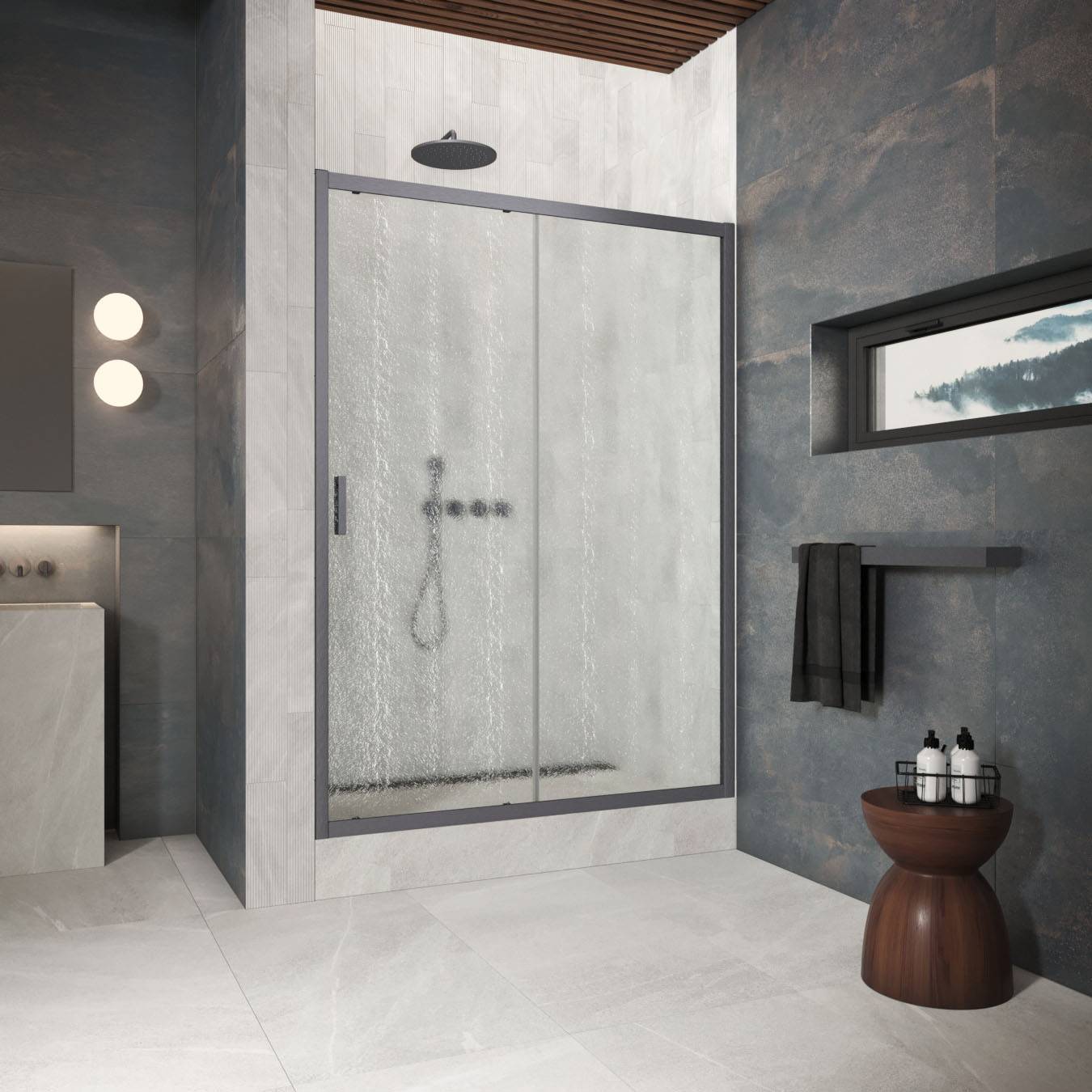 Душевая дверь в нишу Vegas-Glass 110 см ZP Protec 110 06 02 профиль GunMetal, стекло шиншилла