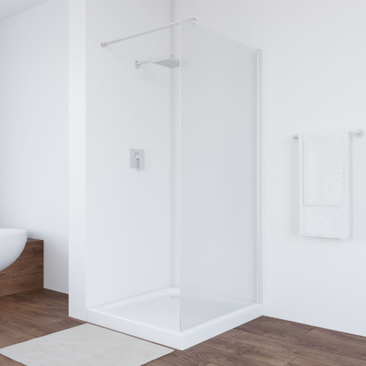 Душевая перегородка Vegas-Glass 116x200 EAF NOVO h2000 116 01 10 профиль белый стекло сатин 34536₽