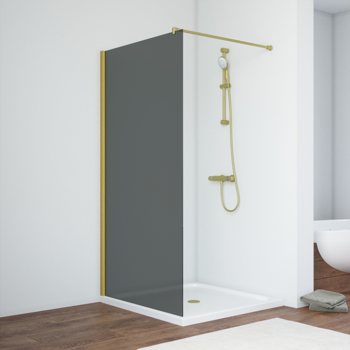Душевая перегородка Vegas-Glass 116x200 EAF NOVO h2000 116 03 07 профиль золото матовое стекло графит 35834₽