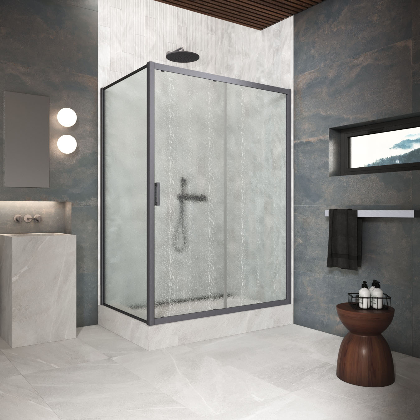 Душевой уголок Vegas-Glass 120x75 ZP+ZPV Protec h1900 120*75 06 02 профиль GunMetal, стекло шиншилла