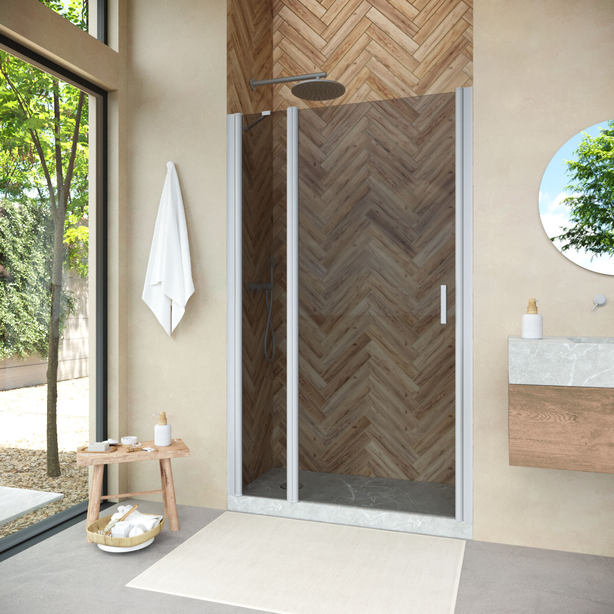 Душевая дверь в нишу Vegas-Glass 125 см EP-F-1 NOVO 125 07 07 профиль матовый хром, стекло графит