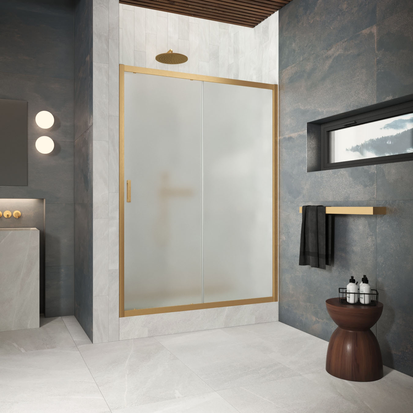 Душевая дверь в нишу Vegas-Glass 140 см ZP Protec 140 03 10 профиль золото матовое, стекло сатин