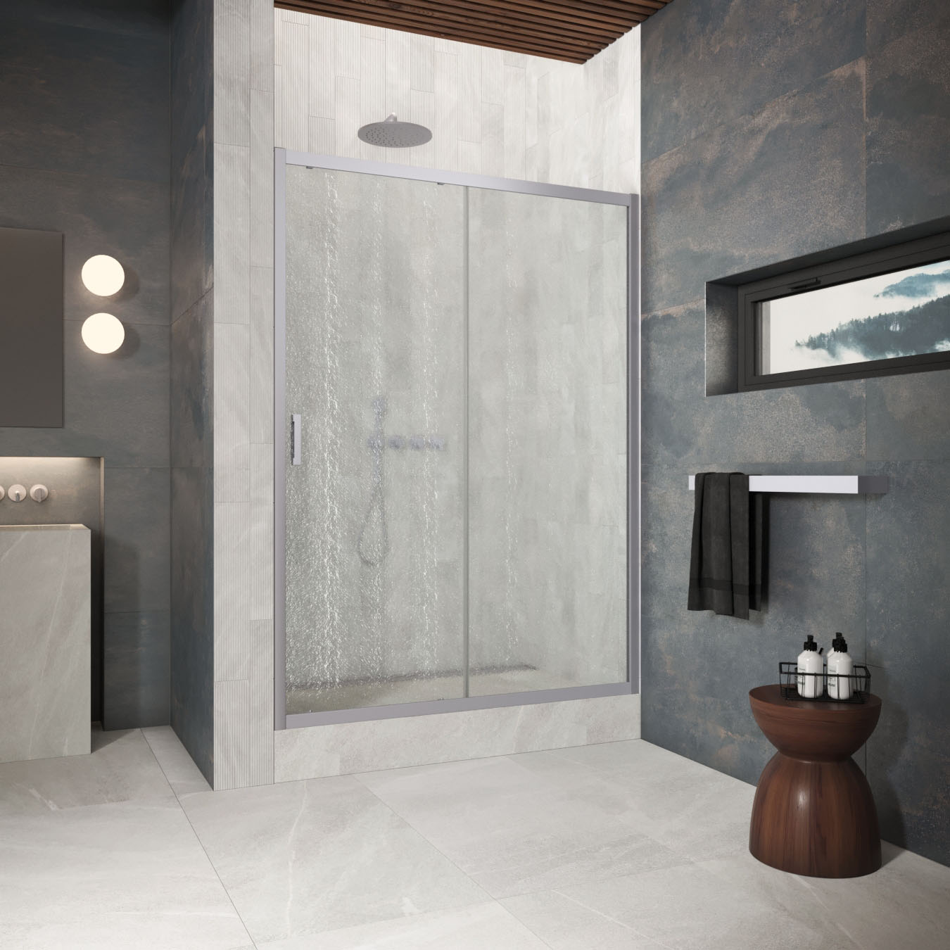 Душевая дверь в нишу Vegas-Glass 140 см ZP Protec 140 07 02 профиль матовый хром, стекло шиншилла