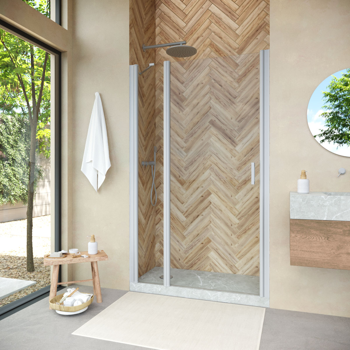 Душевая дверь в нишу Vegas-Glass 150 см EP-F-1 NOVO h2000 150 07 crystalvision профиль матовый хром, стекло crystalvision