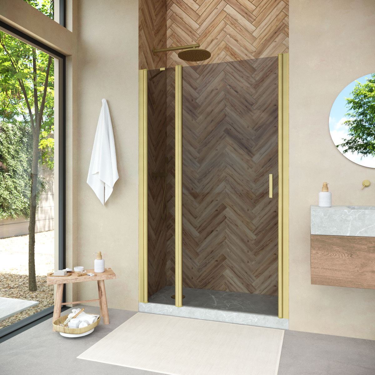 Душевая дверь в нишу Vegas-Glass 155 см EP-F-1 NOVO 155 03 07 профиль золото матовое, стекло графит