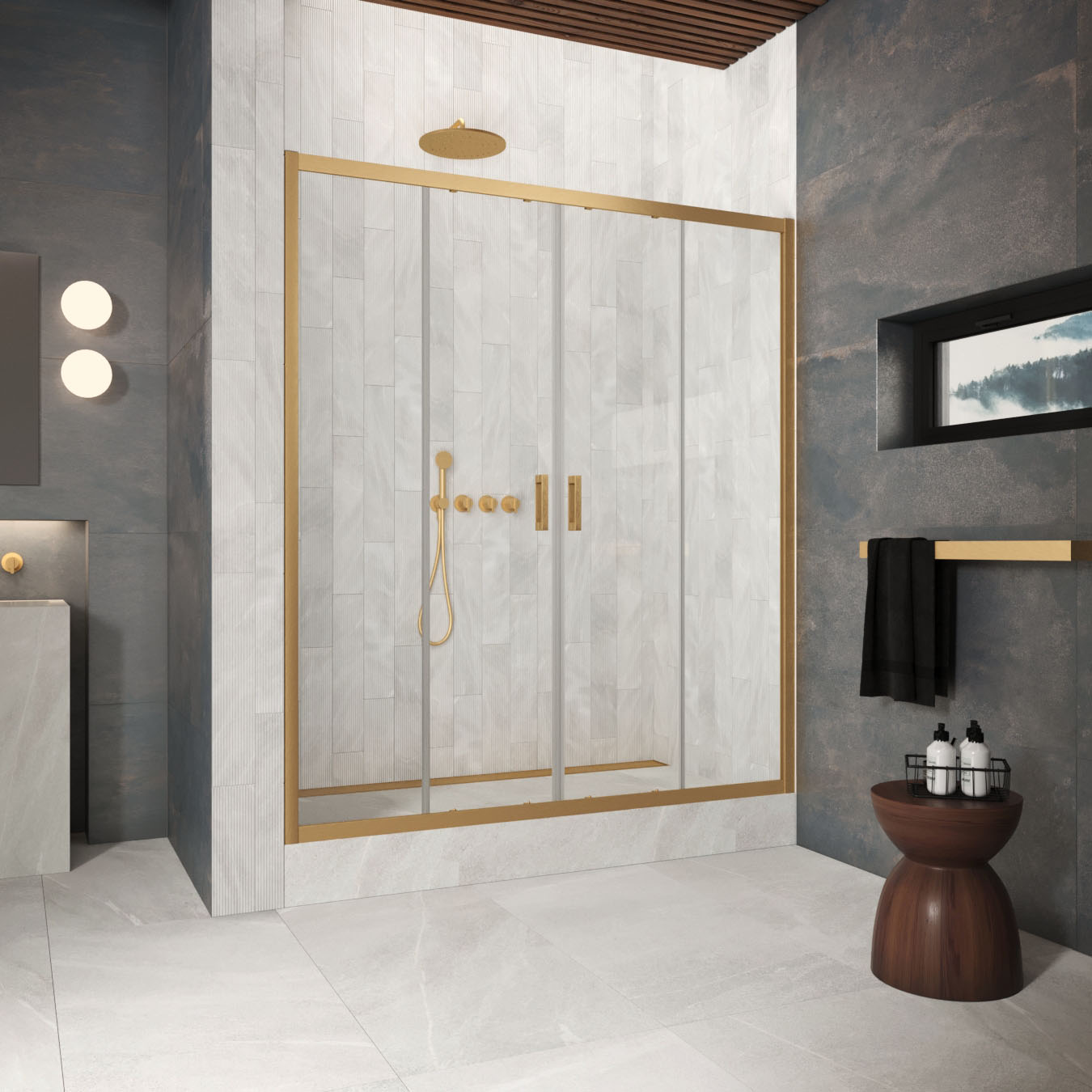 Душевая дверь в нишу Vegas-Glass 180 см Z2P Protec 180 03 01 профиль золото матовое, стекло прозрачное